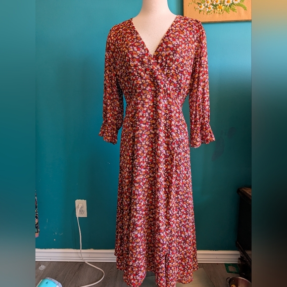 Madewell surplice wrap front midi dress size 6 size medium - Picture 1 of 5